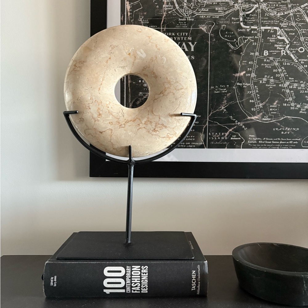 West Elm White Marble Disc on Stand